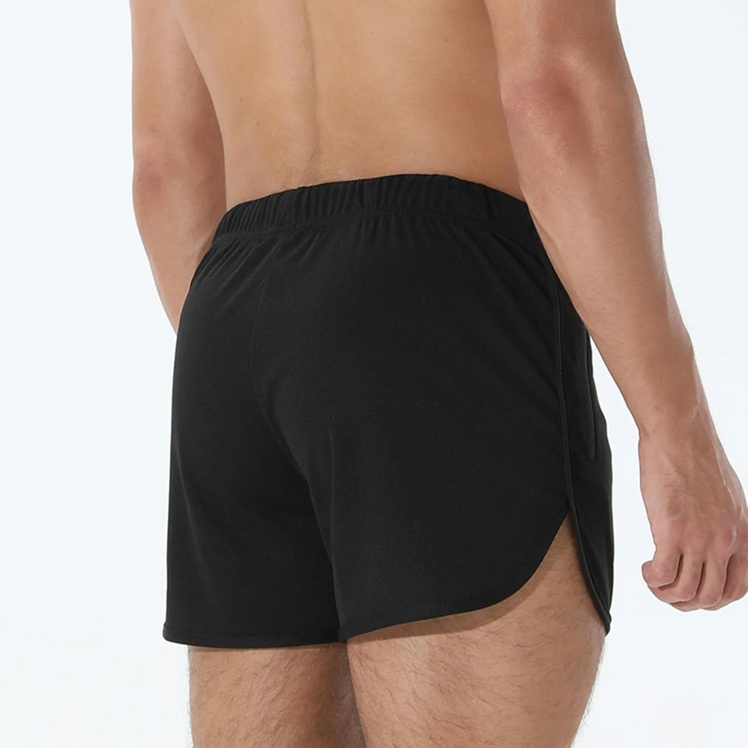 Men's Running Shorts Drawstring Bodybuilding Short Breathing Quick Dry Workout Training Pants with Zipper Pockets