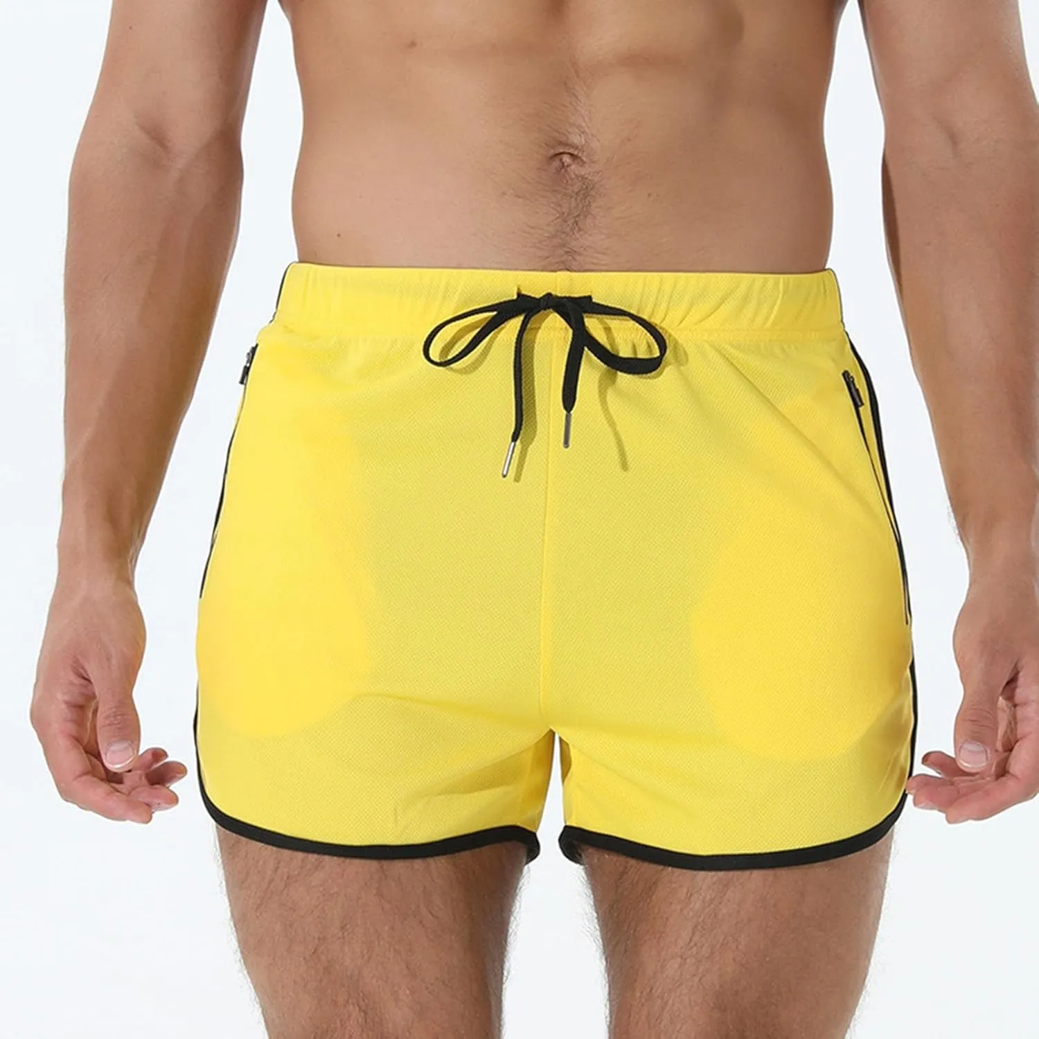 Men's Running Shorts Drawstring Bodybuilding Short Breathing Quick Dry Workout Training Pants with Zipper Pockets