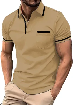 Mens Shirts Casual Fashion Button Down Short Sleeve Polo Shirt Summer Vacation Shirts Loose Athletic Pullover Tee