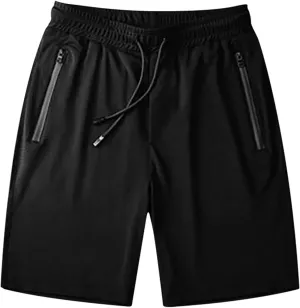 Mens Shorts 100% Cotton Elastic Waist Drawstring Joggers Shorts Quick Dry Running Workout Gym Shorts with Zip Pockets