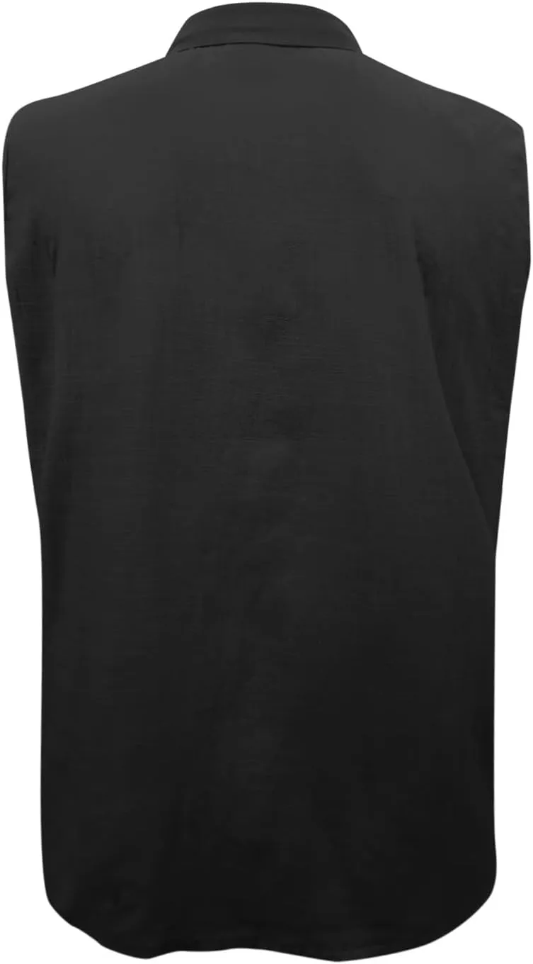 Mens Sleeveless Button Down Shirts Fashion Cotton Linen Pocket Front Cut Off Gym Muscle Shirts Summer Beach Basic Tank Tops