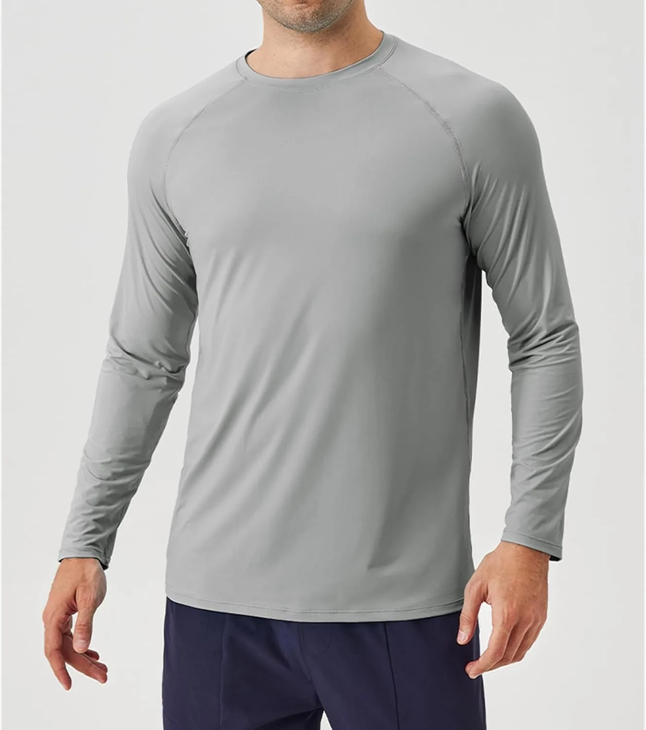 Men's Sports Long Sleeve T-Shirt Ice Silk Sunscreen Loose Breathable Cool Outdoor Running Fitness Long Sleeve Shirt