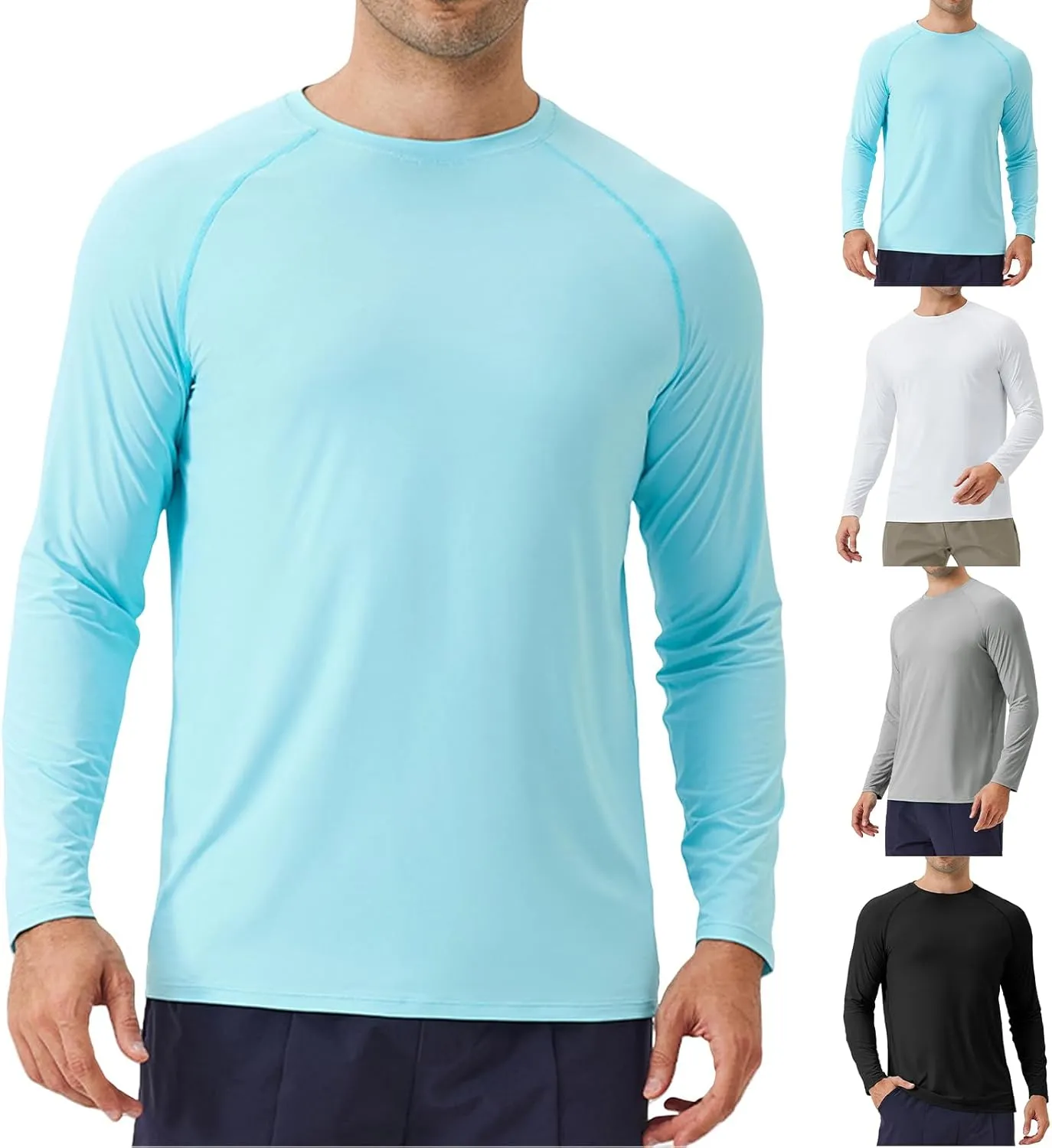 Men's Sports Long Sleeve T-Shirt Ice Silk Sunscreen Loose Breathable Cool Outdoor Running Fitness Long Sleeve Shirt