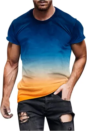 Men's Summer T-Shirts 2024 Casual Crew Neck Short Sleeve Gradient Color Tops Fashion Loose Workout Tee Clothing