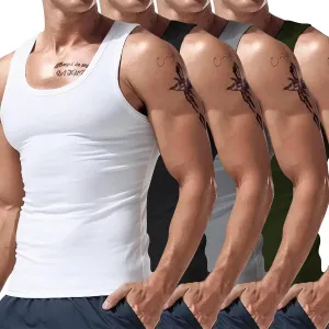 Mens Tank Top Quick-Dry Workout Fitness Clothes Sleeveless Summer Stretchy Moisture Wicking Bodybuilding Gym Muscle Tee