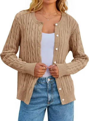 MEROKEETY Women's Cable Knit Open Front Cardigan Sweaters Fall Long Sleeve Button Down Soft Outwear