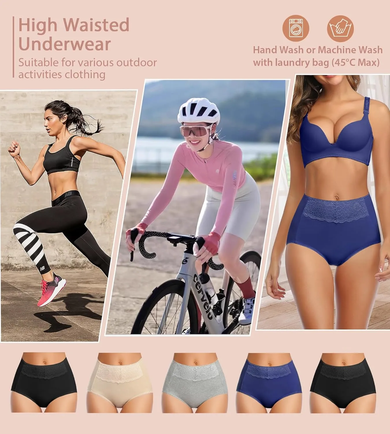 MISSWHO Women's High Waisted Cotton Underwear Soft Breathable Full Coverage Stretch Briefs Ladies Panties 5-Pack