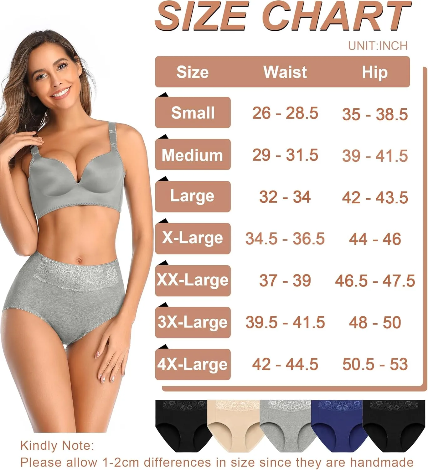 MISSWHO Women's High Waisted Cotton Underwear Soft Breathable Full Coverage Stretch Briefs Ladies Panties 5-Pack