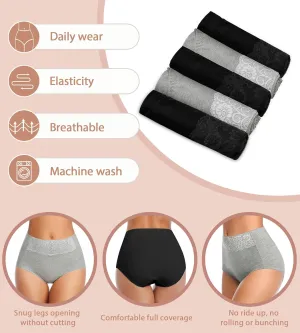 MISSWHO Women's High Waisted Cotton Underwear Soft Breathable Full Coverage Stretch Briefs Ladies Panties 5-Pack