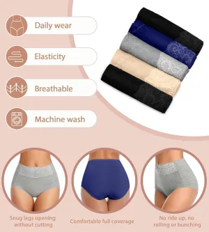 MISSWHO Women's High Waisted Cotton Underwear Soft Breathable Full Coverage Stretch Briefs Ladies Panties 5-Pack