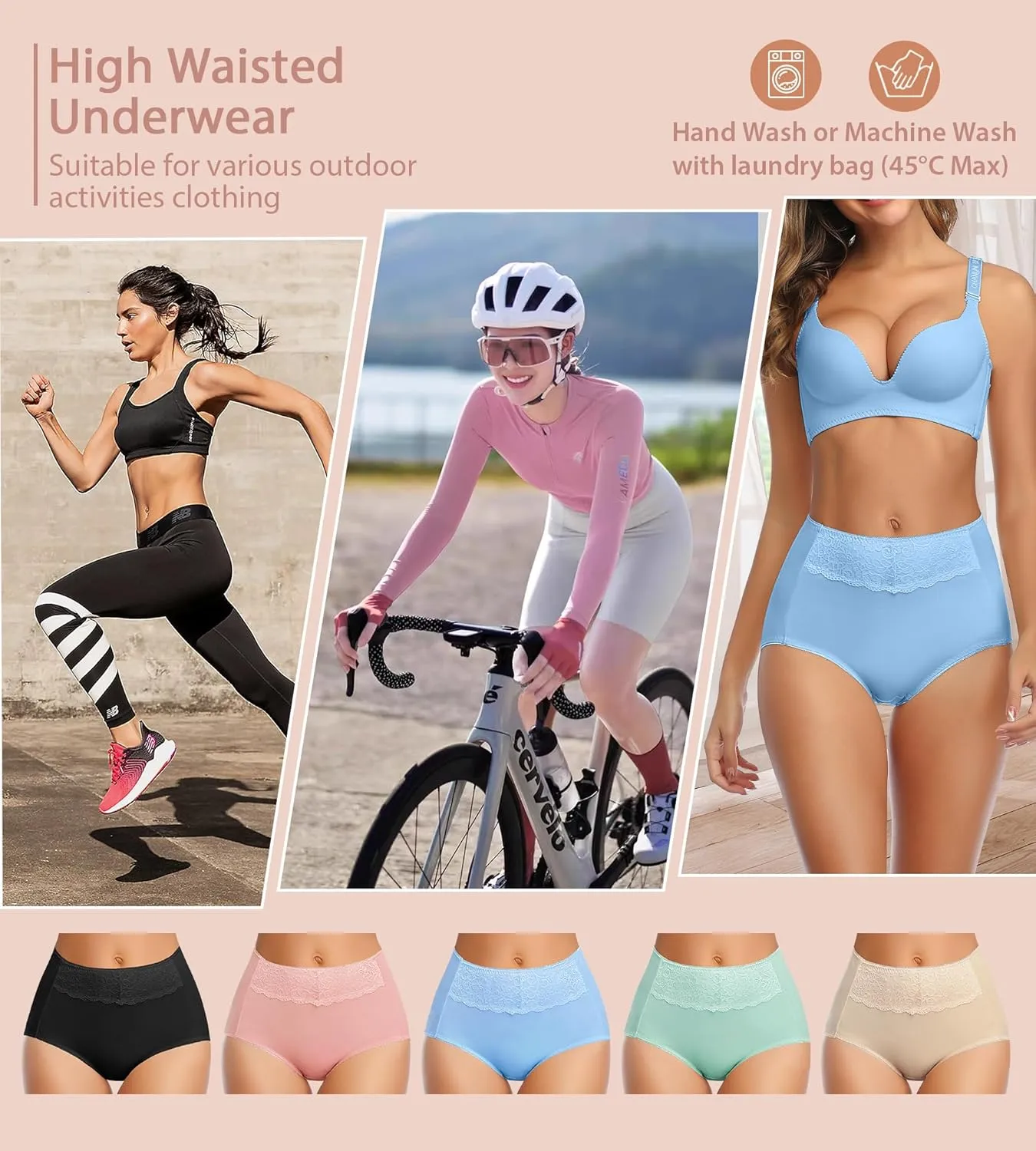 MISSWHO Women's High Waisted Cotton Underwear Soft Breathable Full Coverage Stretch Briefs Ladies Panties 5-Pack
