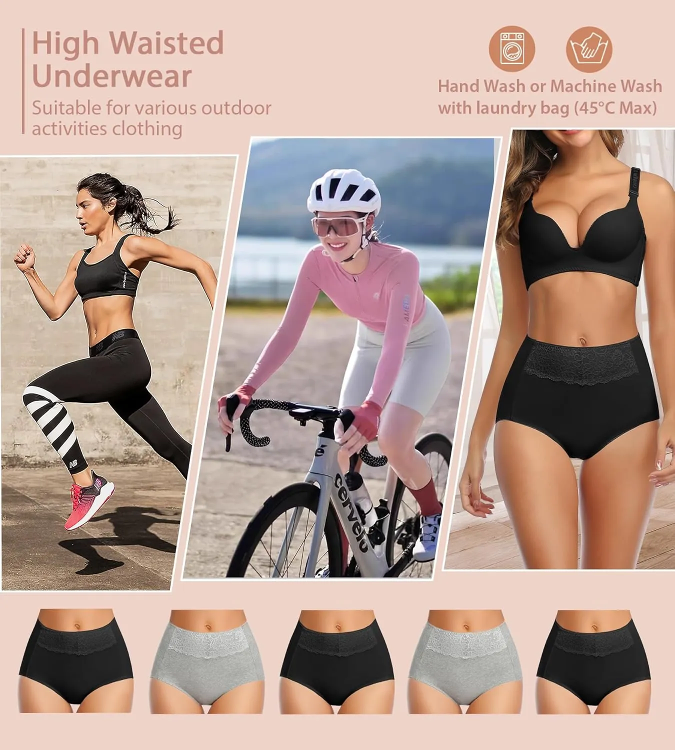 MISSWHO Women's High Waisted Cotton Underwear Soft Breathable Full Coverage Stretch Briefs Ladies Panties 5-Pack
