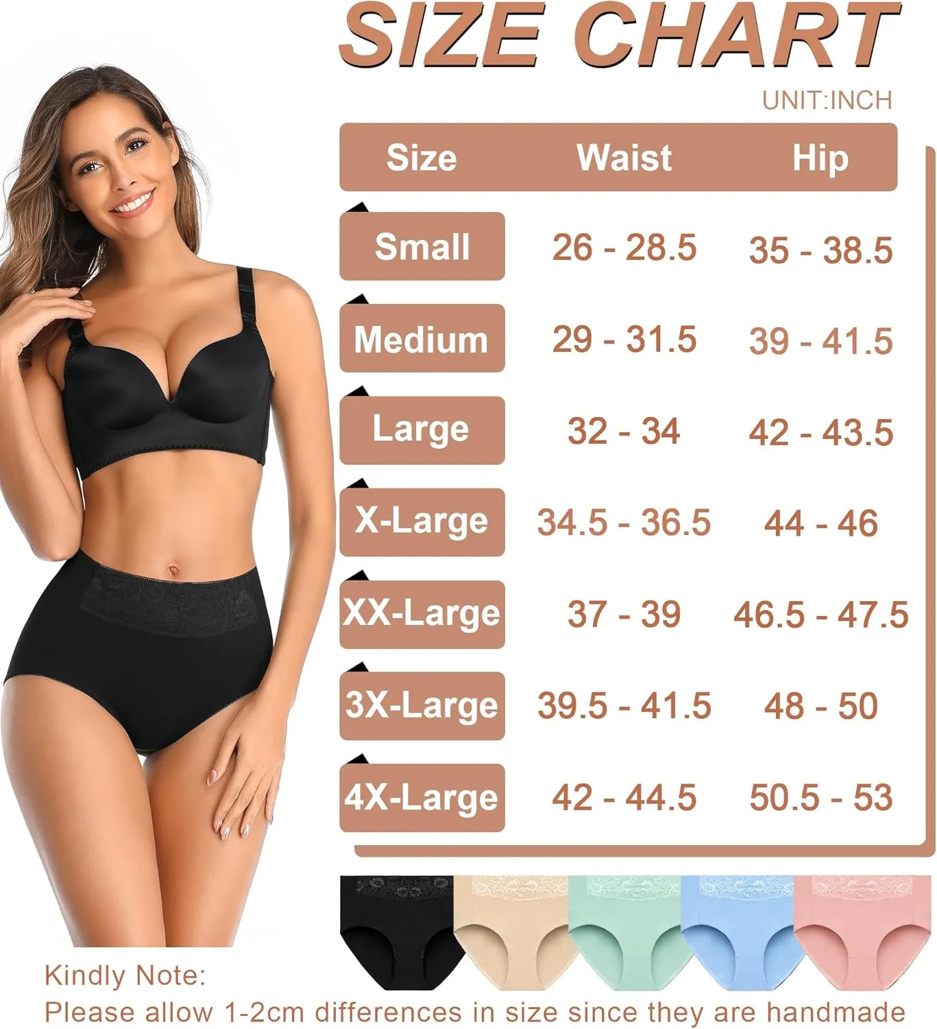 MISSWHO Women's High Waisted Cotton Underwear Soft Breathable Full Coverage Stretch Briefs Ladies Panties 5-Pack