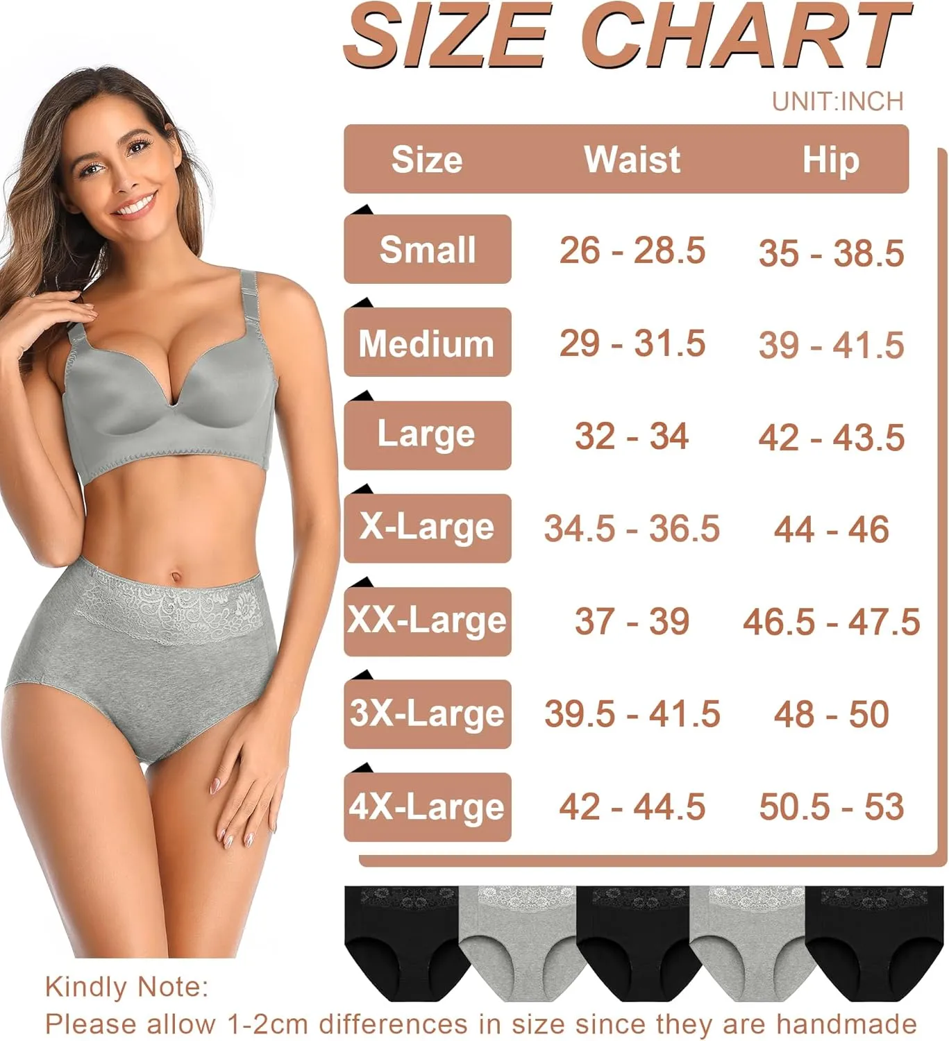 MISSWHO Women's High Waisted Cotton Underwear Soft Breathable Full Coverage Stretch Briefs Ladies Panties 5-Pack