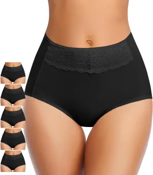 MISSWHO Women's High Waisted Cotton Underwear Soft Breathable Full Coverage Stretch Briefs Ladies Panties 5-Pack