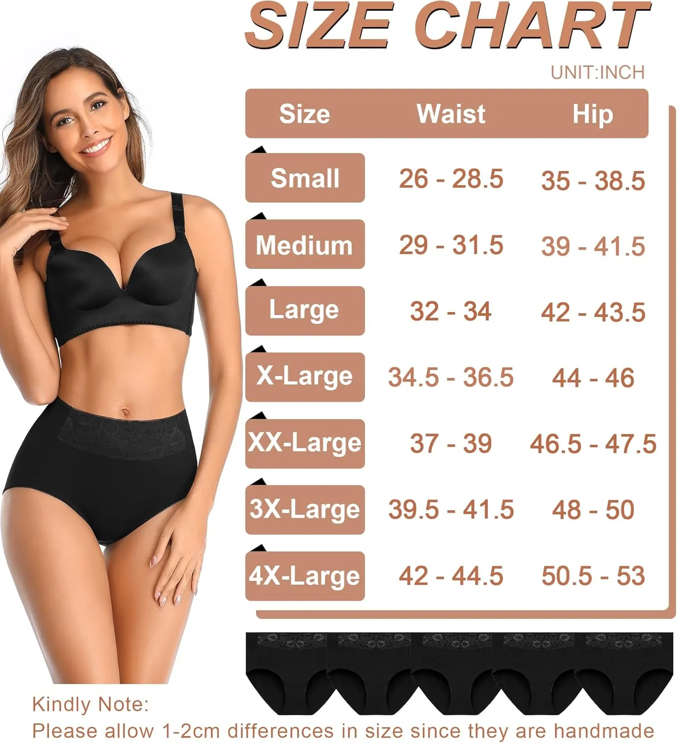 MISSWHO Women's High Waisted Cotton Underwear Soft Breathable Full Coverage Stretch Briefs Ladies Panties 5-Pack