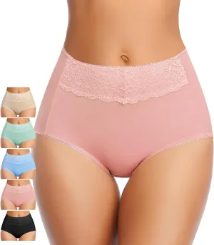 MISSWHO Women's High Waisted Cotton Underwear Soft Breathable Full Coverage Stretch Briefs Ladies Panties 5-Pack