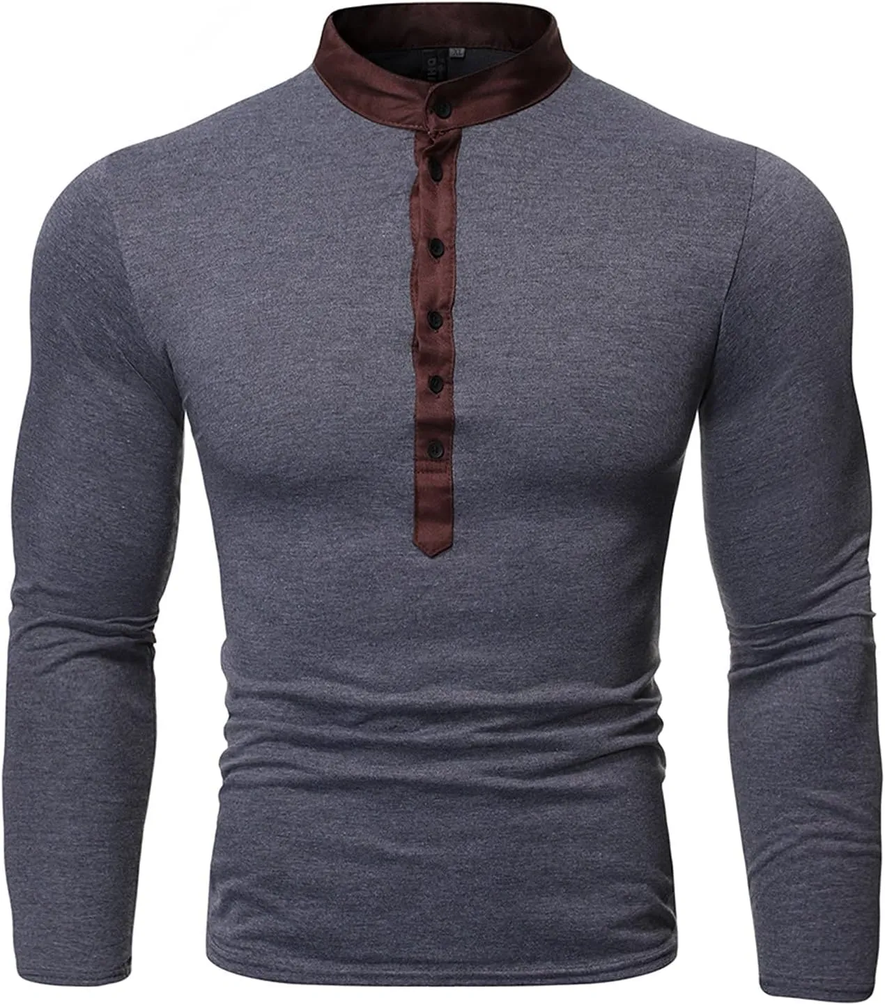 Muscle Slim Fit Henley Shirt for Men Casual Long Sleeve Button Down V Neck Shirts Gym Fitness Athletic Tees Tops
