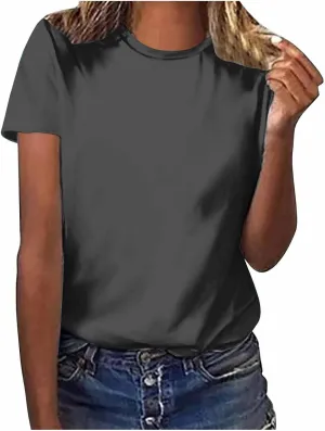 Mzkdieey Oversized T Shirts for Women Summer Casual Short Sleeve Crew Neck Tops Solid Color Baggy Comfy Lightweight Blouses