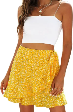 Naggoo Women's Summer Wrap Floral High Waist Ruffle Short Mini Skirts