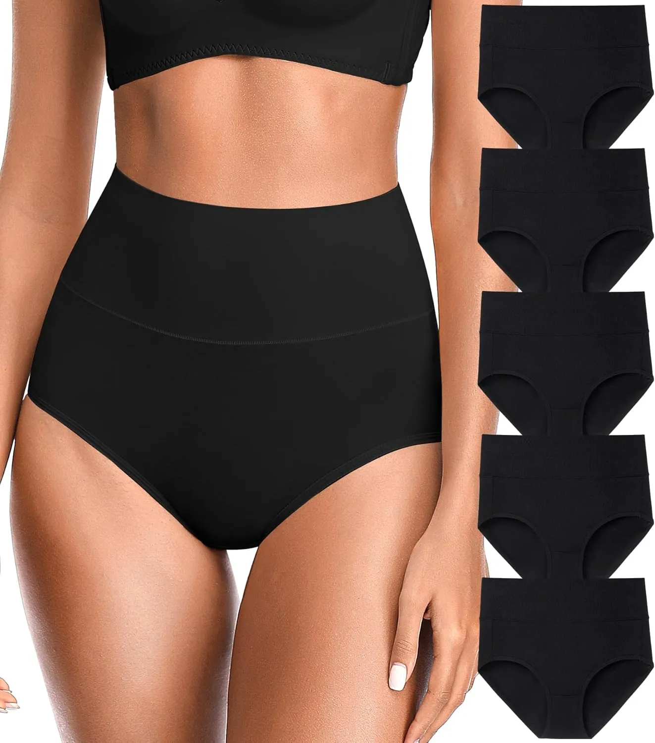 OLIKEME Womens High Waisted Underwear Tummy Control Cotton Full Coverage Ladies Panties Soft Stretch Briefs