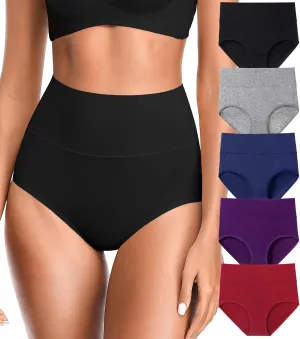 OLIKEME Womens High Waisted Underwear Tummy Control Cotton Full Coverage Ladies Panties Soft Stretch Briefs