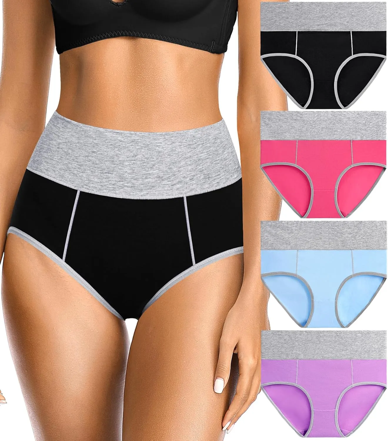 OLIKEME Womens High Waisted Underwear Tummy Control Cotton Full Coverage Ladies Panties Soft Stretch Briefs