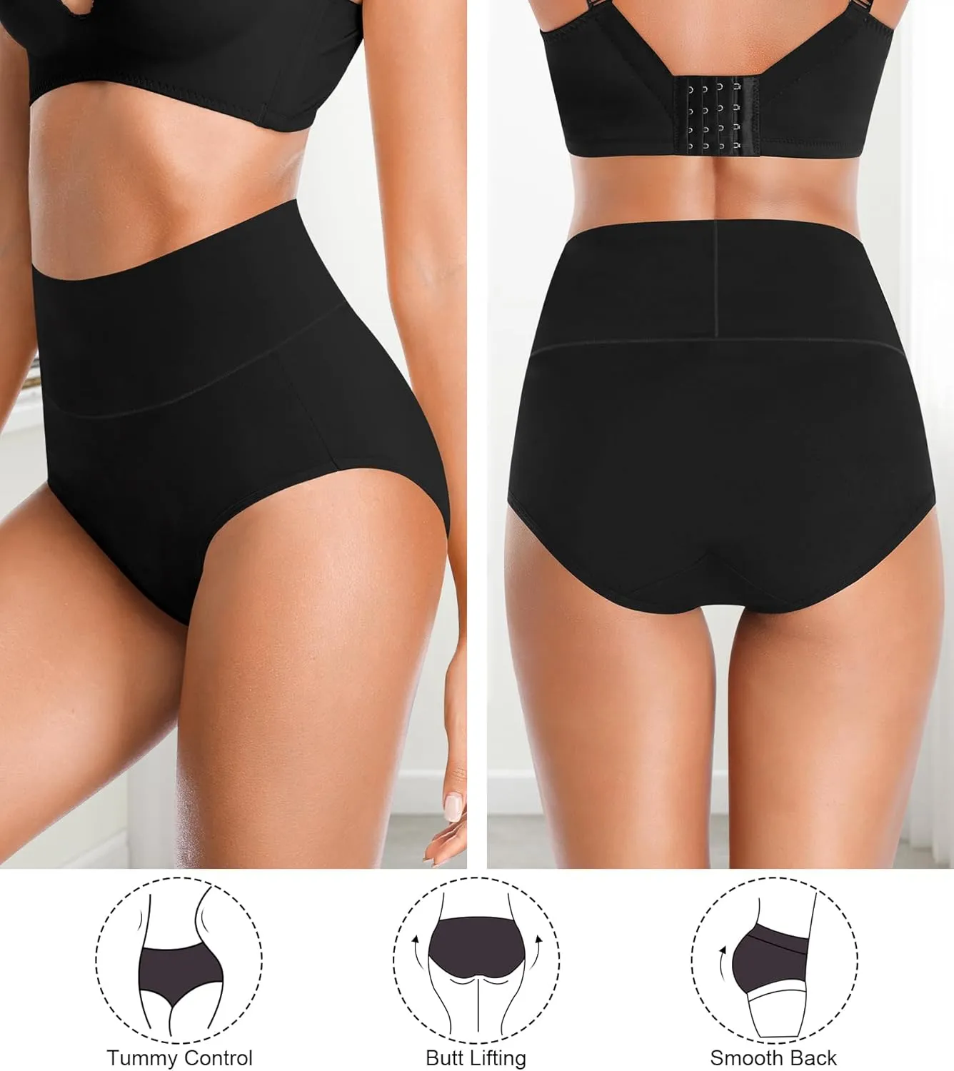 OLIKEME Womens High Waisted Underwear Tummy Control Cotton Full Coverage Ladies Panties Soft Stretch Briefs