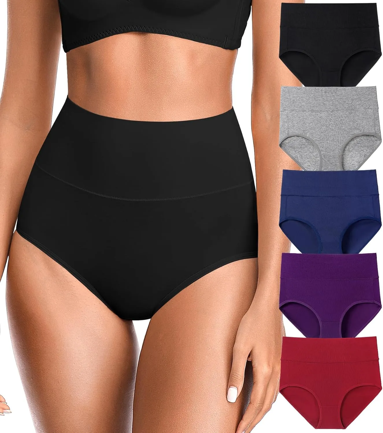 OLIKEME Womens High Waisted Underwear Tummy Control Cotton Full Coverage Ladies Panties Soft Stretch Briefs