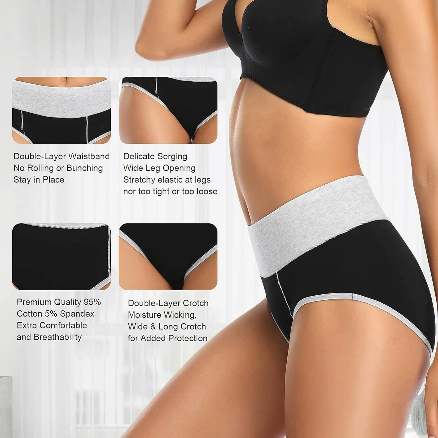 OLIKEME Womens High Waisted Underwear Tummy Control Cotton Full Coverage Ladies Panties Soft Stretch Briefs