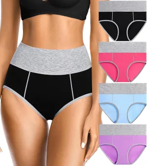 OLIKEME Womens High Waisted Underwear Tummy Control Cotton Full Coverage Ladies Panties Soft Stretch Briefs
