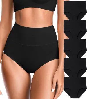 OLIKEME Womens High Waisted Underwear Tummy Control Cotton Full Coverage Ladies Panties Soft Stretch Briefs