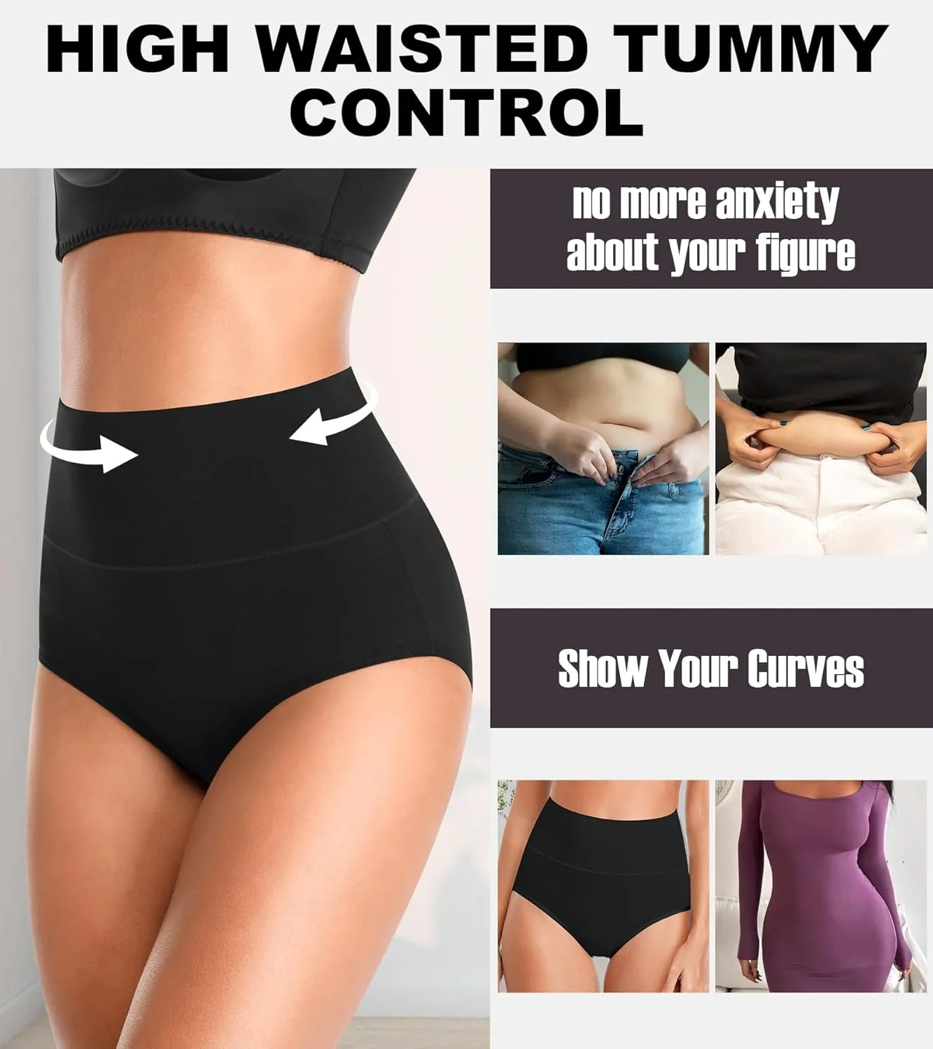 OLIKEME Womens High Waisted Underwear Tummy Control Cotton Full Coverage Ladies Panties Soft Stretch Briefs