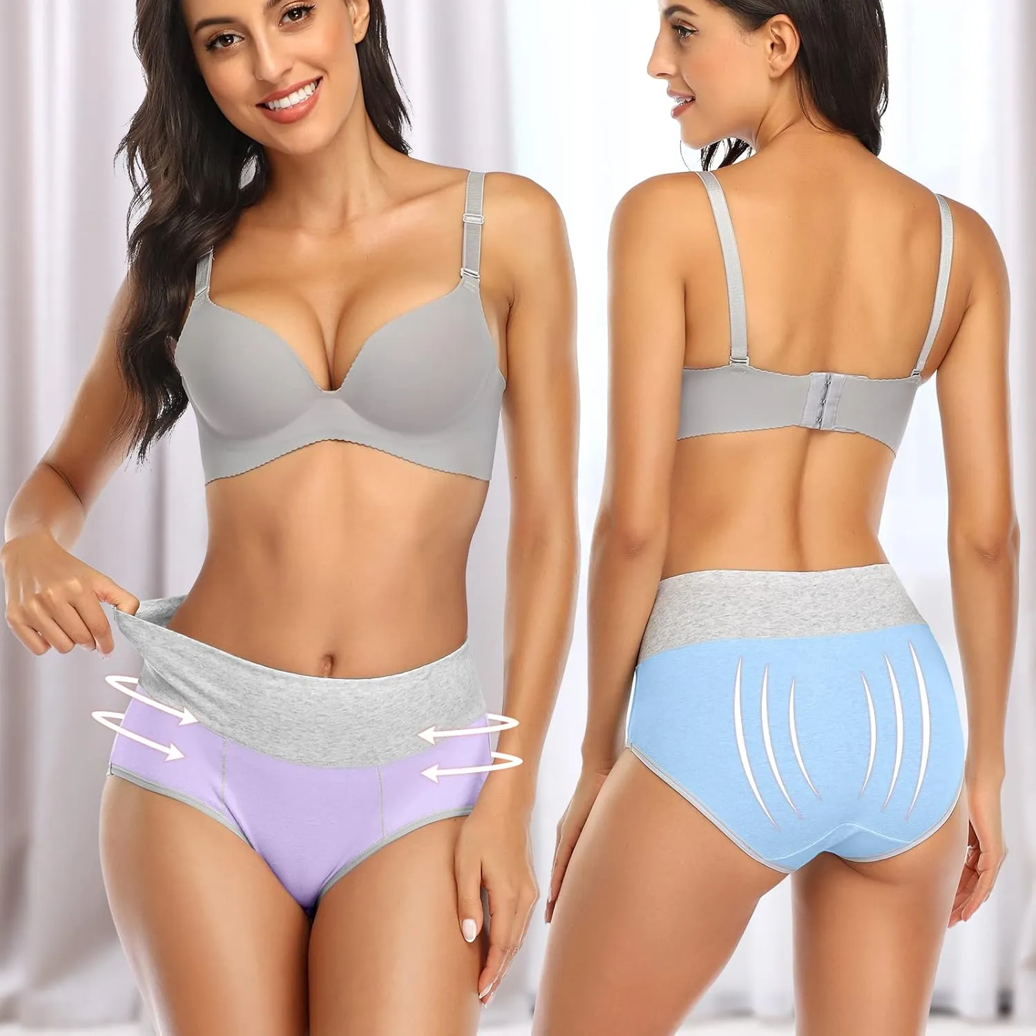 OLIKEME Womens High Waisted Underwear Tummy Control Cotton Full Coverage Ladies Panties Soft Stretch Briefs