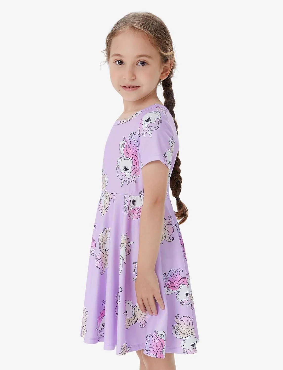 PATPAT Girls Short Sleeve Dresses Skater Twirly Stretch A-line Toddler Casual Swing Dress