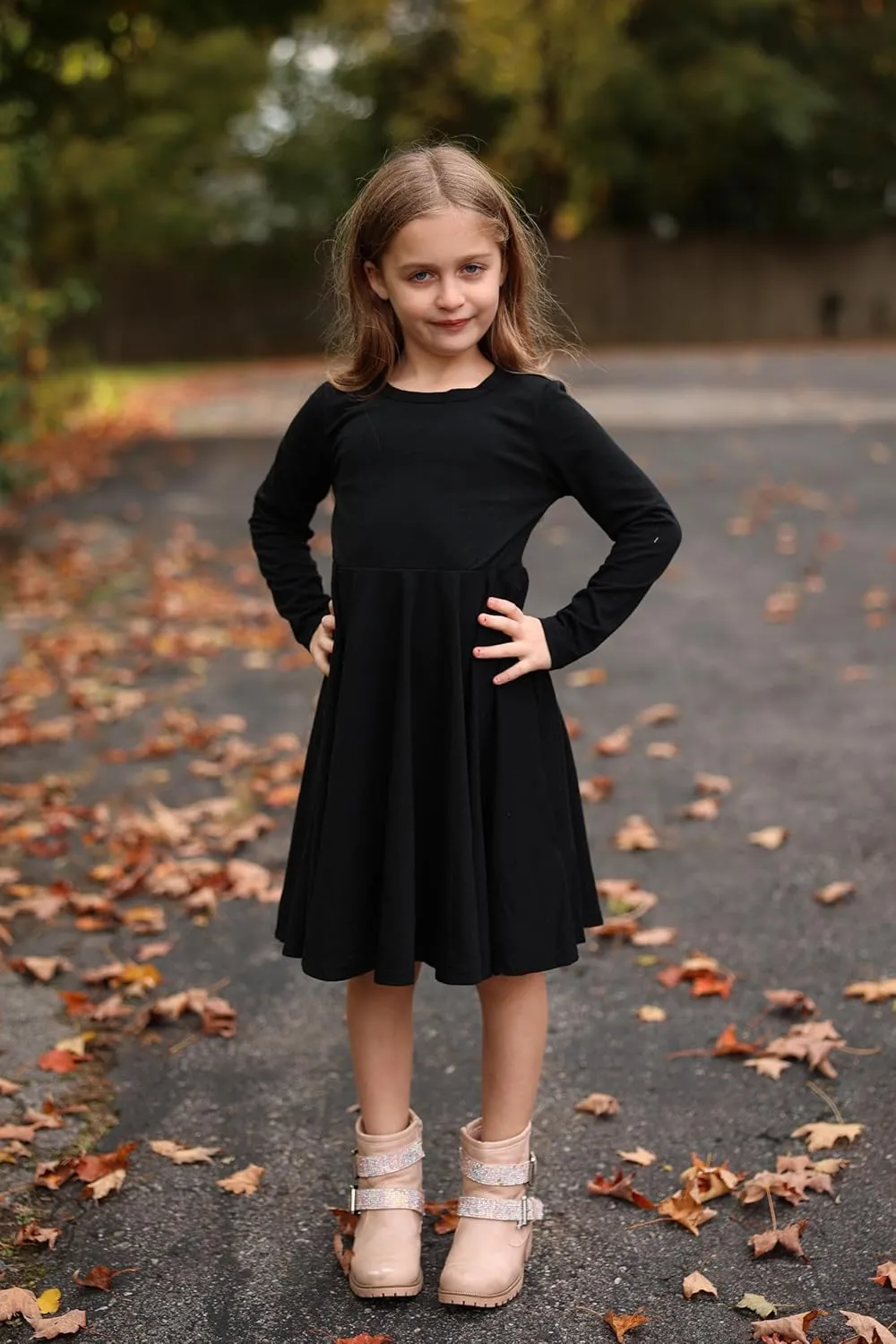 PATPAT Girls Short Sleeve Dresses Skater Twirly Stretch A-line Toddler Casual Swing Dress