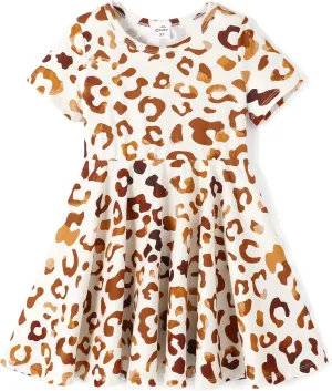 PATPAT Girls Short Sleeve Dresses Skater Twirly Stretch A-line Toddler Casual Swing Dress