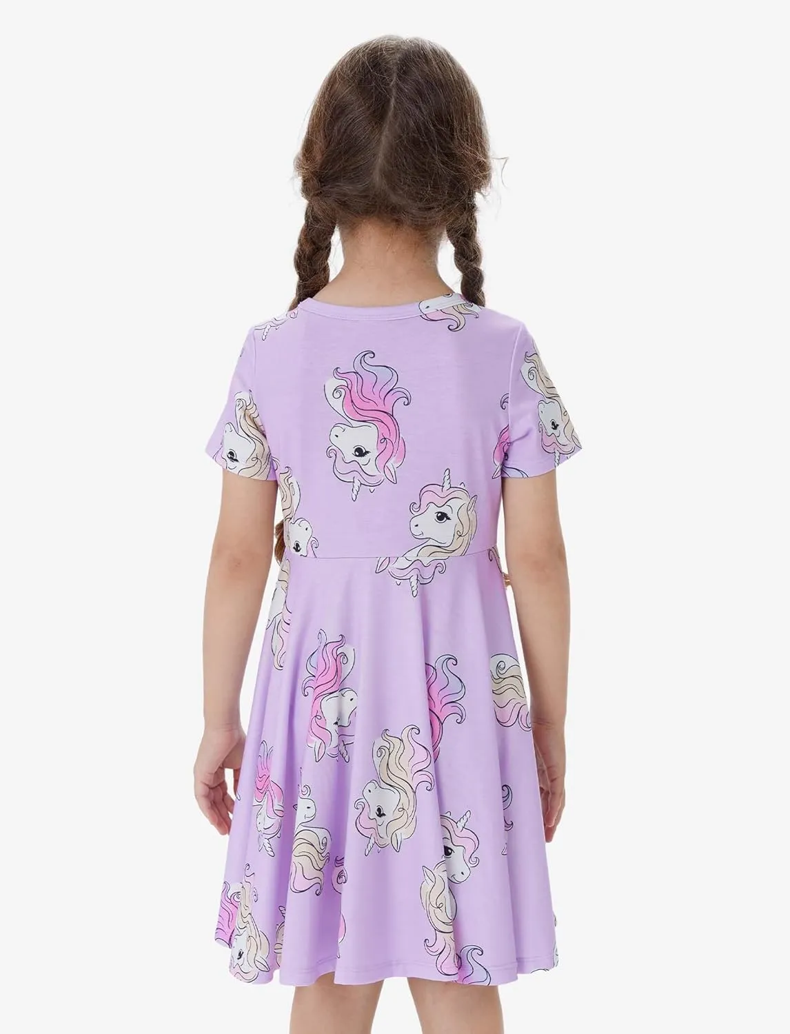 PATPAT Girls Short Sleeve Dresses Skater Twirly Stretch A-line Toddler Casual Swing Dress