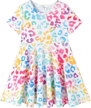 PATPAT Girls Short Sleeve Dresses Skater Twirly Stretch A-line Toddler Casual Swing Dress