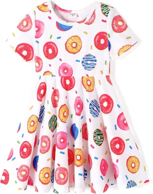 PATPAT Girls Short Sleeve Dresses Skater Twirly Stretch A-line Toddler Casual Swing Dress
