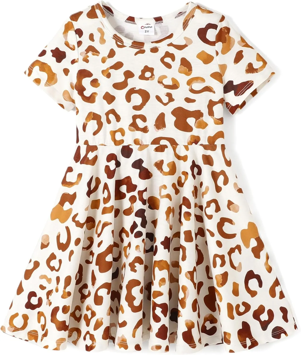 PATPAT Girls Short Sleeve Dresses Skater Twirly Stretch A-line Toddler Casual Swing Dress