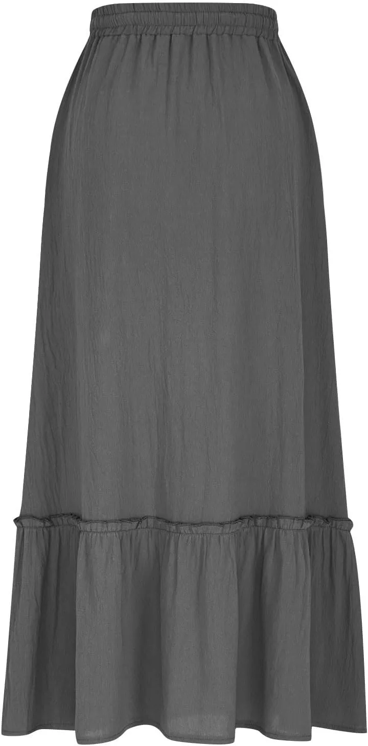 PBNBP Long Skirts for Women Boho Flowy Midi Skirt with Pockets Summer Pleated Elastic Tiered Skirts Beach Vacation Clothes