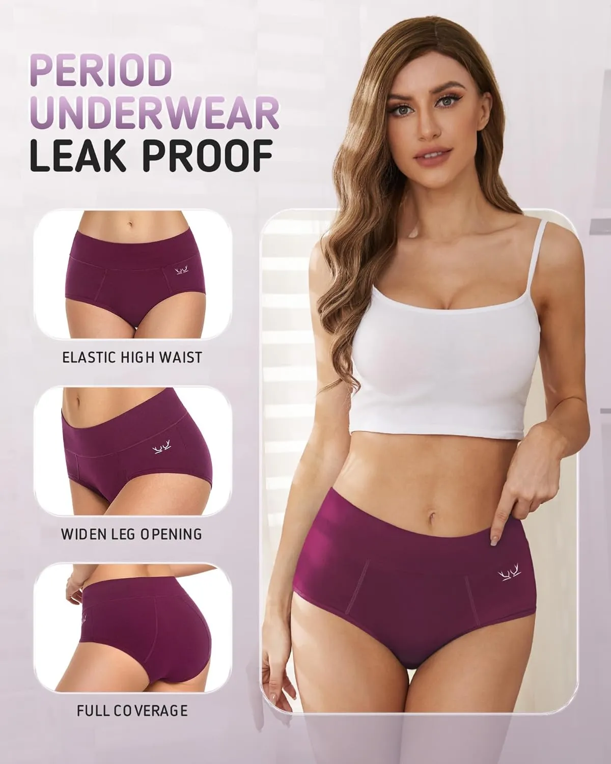 Period Underwear For Women Heavy Flow, Leakproof Panties High Waisted Cotton Postpartum Teens Hipster Briefs 3 Pack