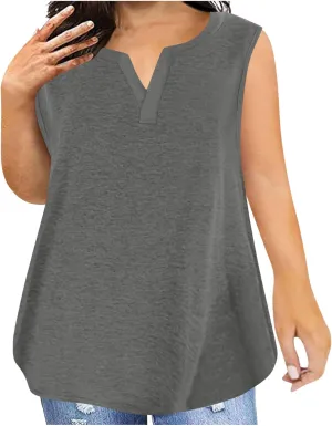 Plus Size Tank Tops for Women Cute V Neck Sleeveless Shirts Trendy Summer Oversized Blouses Casual Loose Fit Tunics