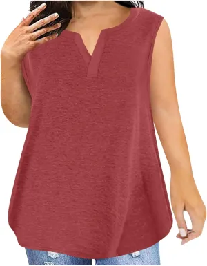 Plus Size Tank Tops for Women Cute V Neck Sleeveless Shirts Trendy Summer Oversized Blouses Casual Loose Fit Tunics
