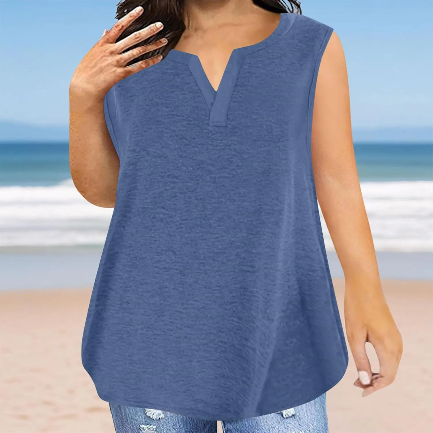 Plus Size Tank Tops for Women Cute V Neck Sleeveless Shirts Trendy Summer Oversized Blouses Casual Loose Fit Tunics