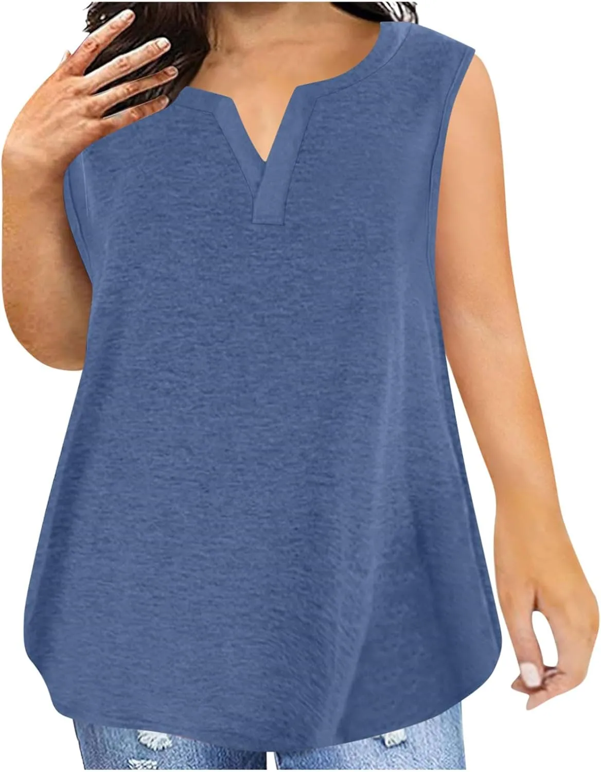 Plus Size Tank Tops for Women Cute V Neck Sleeveless Shirts Trendy Summer Oversized Blouses Casual Loose Fit Tunics