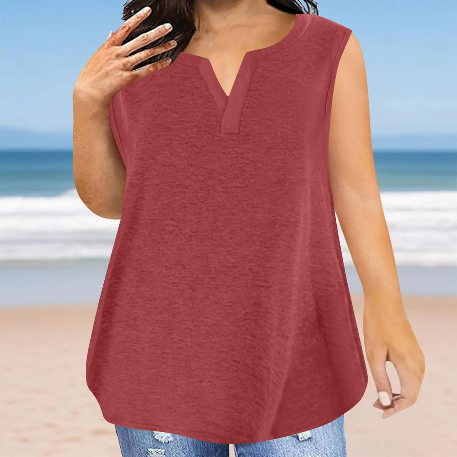 Plus Size Tank Tops for Women Cute V Neck Sleeveless Shirts Trendy Summer Oversized Blouses Casual Loose Fit Tunics