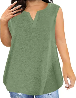 Plus Size Tank Tops for Women Cute V Neck Sleeveless Shirts Trendy Summer Oversized Blouses Casual Loose Fit Tunics