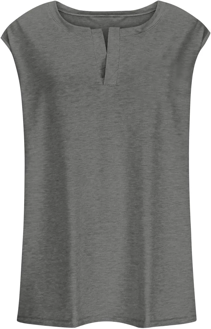 Plus Size Tank Tops for Women Cute V Neck Sleeveless Shirts Trendy Summer Oversized Blouses Casual Loose Fit Tunics